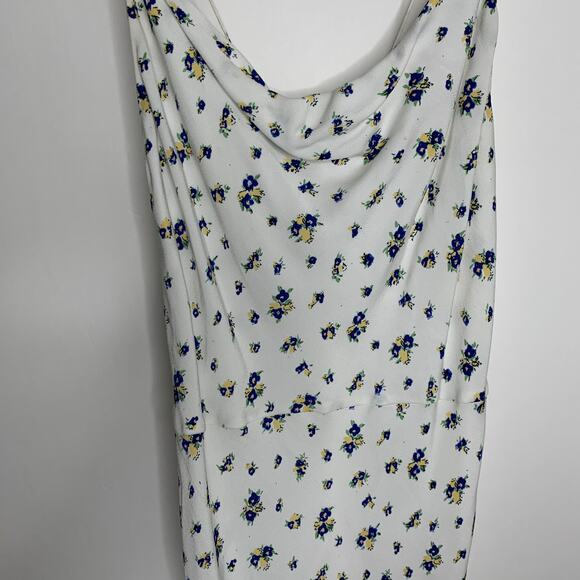 Samsøe Samsøe White Blue Floral Motif Chiffon Apples Slip Midi Dress Large - Picture 5 of 14